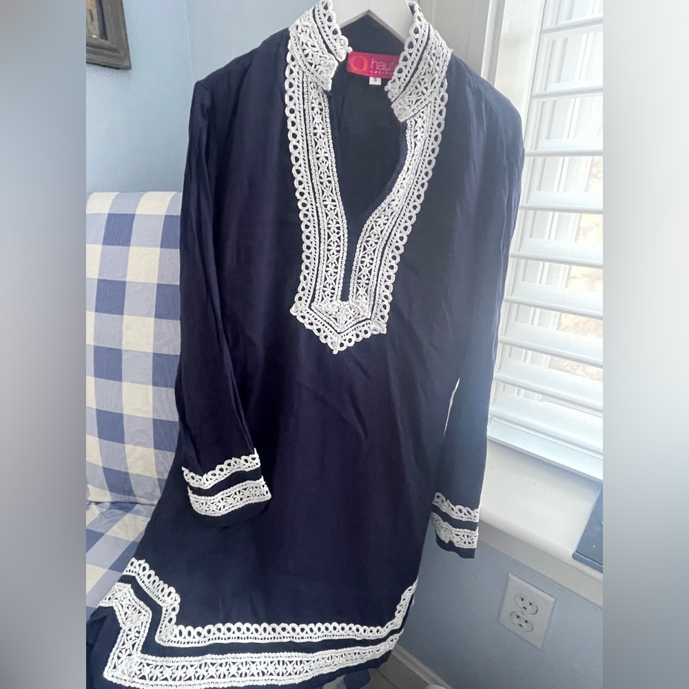 Faherty Women's Navy and White Swim Coverup
